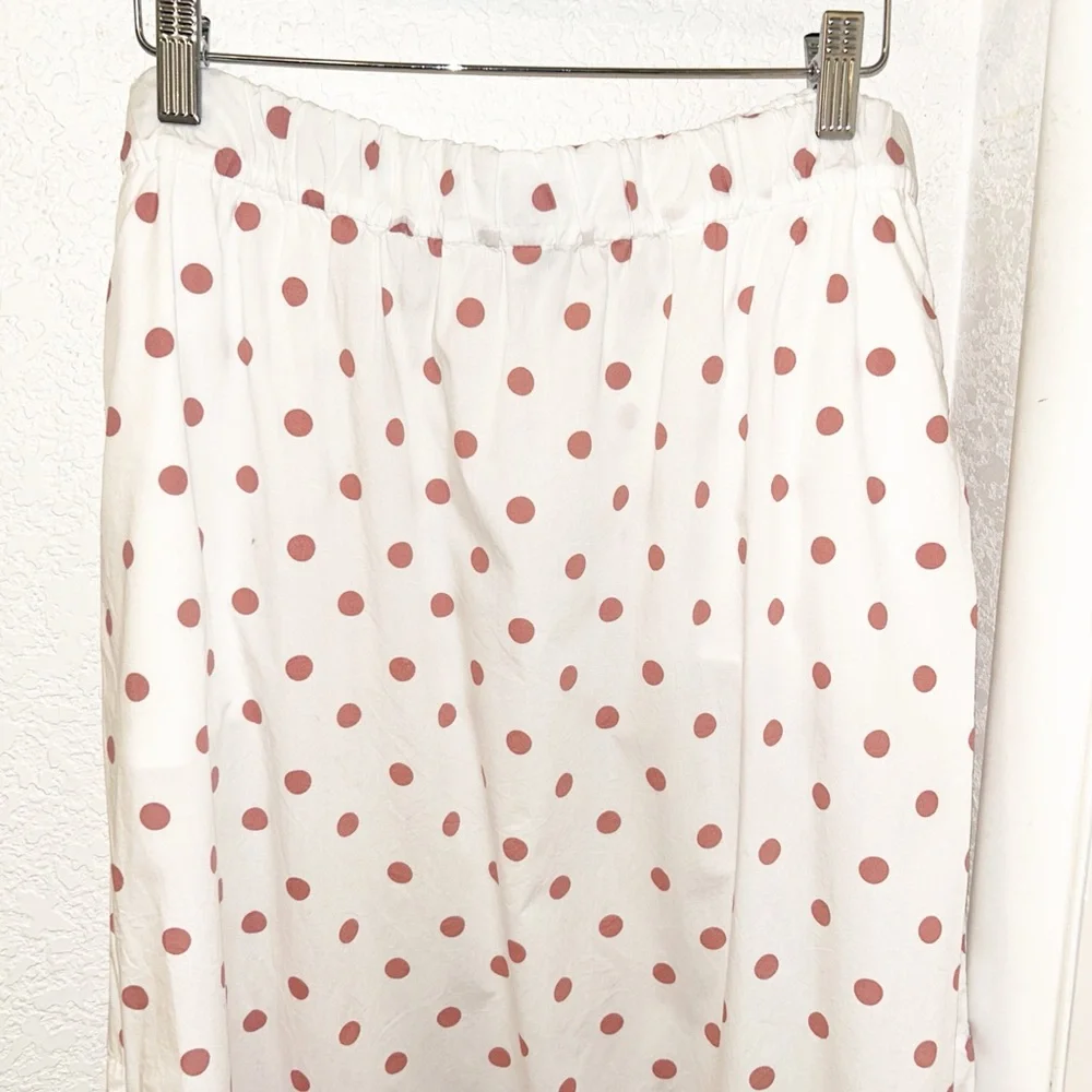 J. Crew White Pink Polka Dot Cotton Maxi Skirt Pockets Side Slit Size M - Picture 3 of 13
